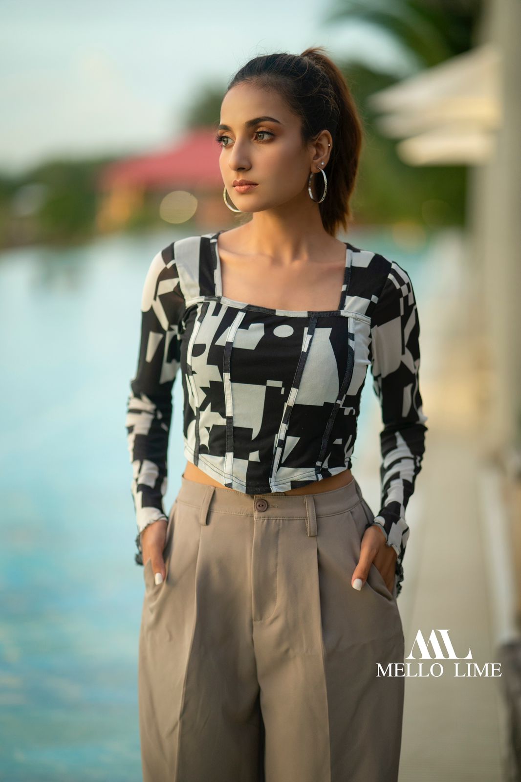 Square Neck Corset Top with Long Sleeves