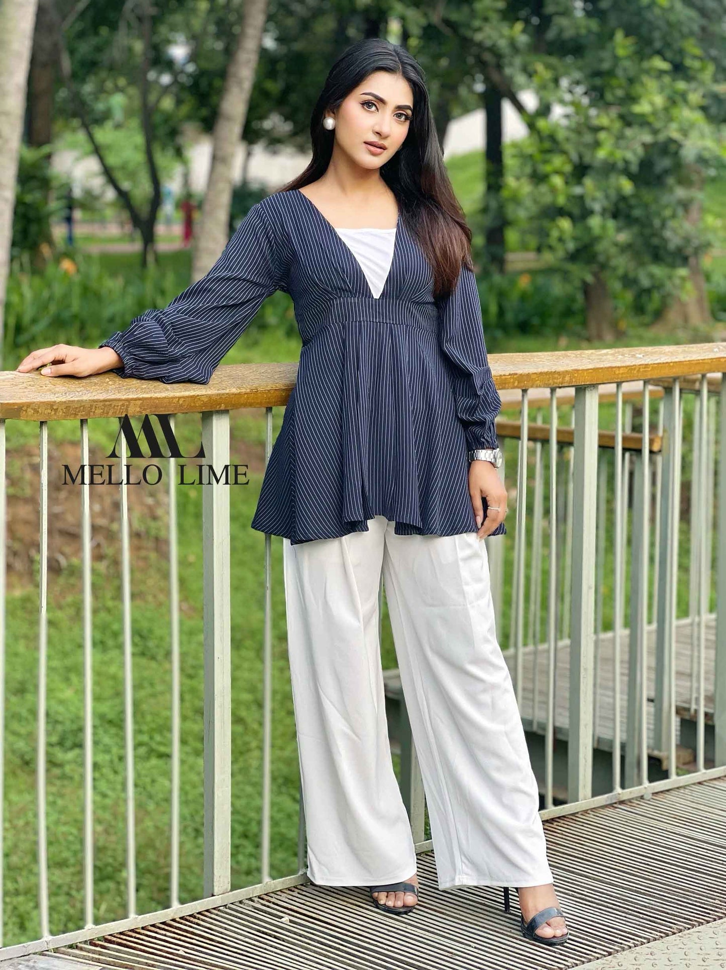 White Step Blue Color Tops