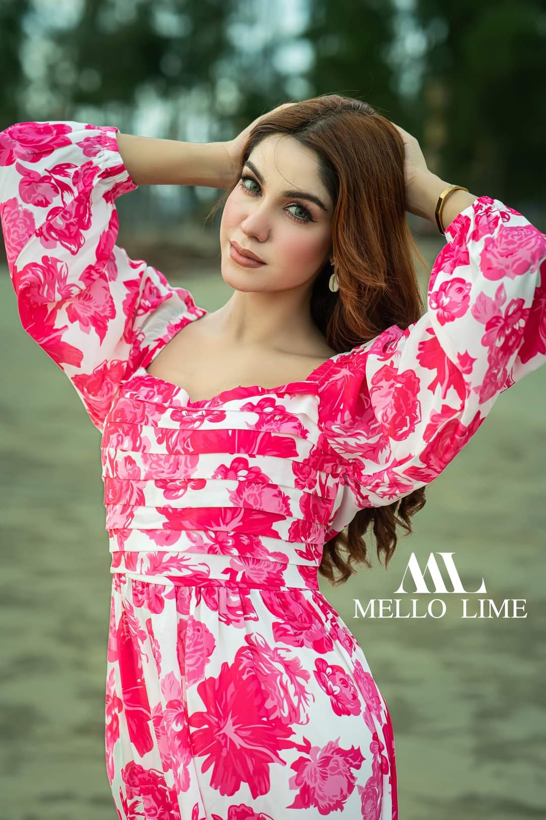 Pink Floral Midi Dress