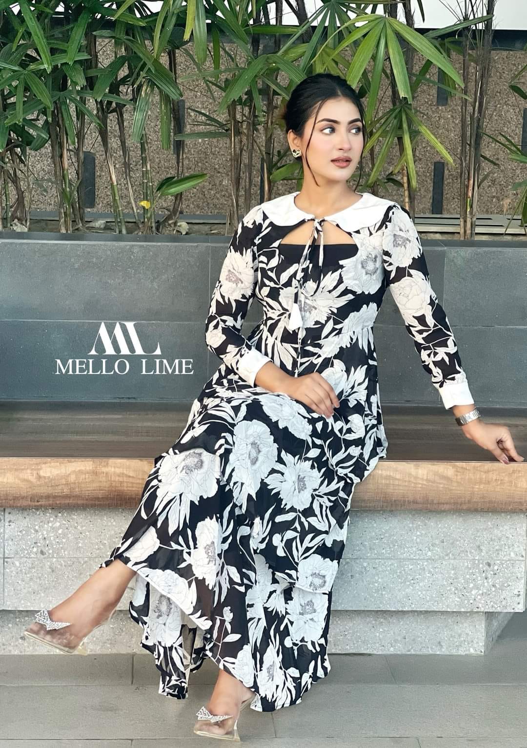 Black Floral Print Midi Dress