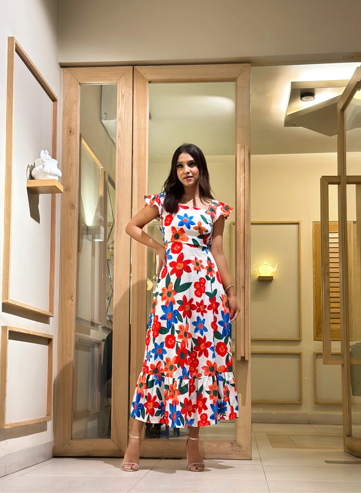 Red & Blue Floral Skirt-set