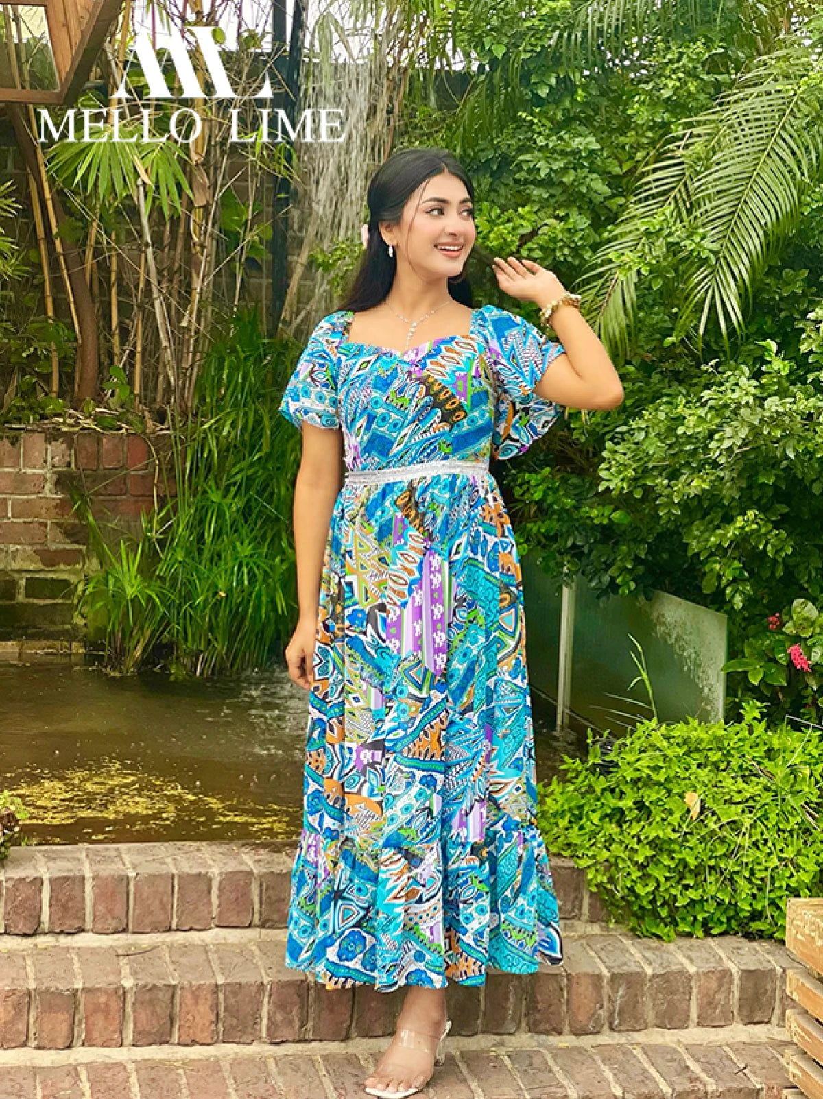 Regular Fit Blue Floral Printed Georgette Dress