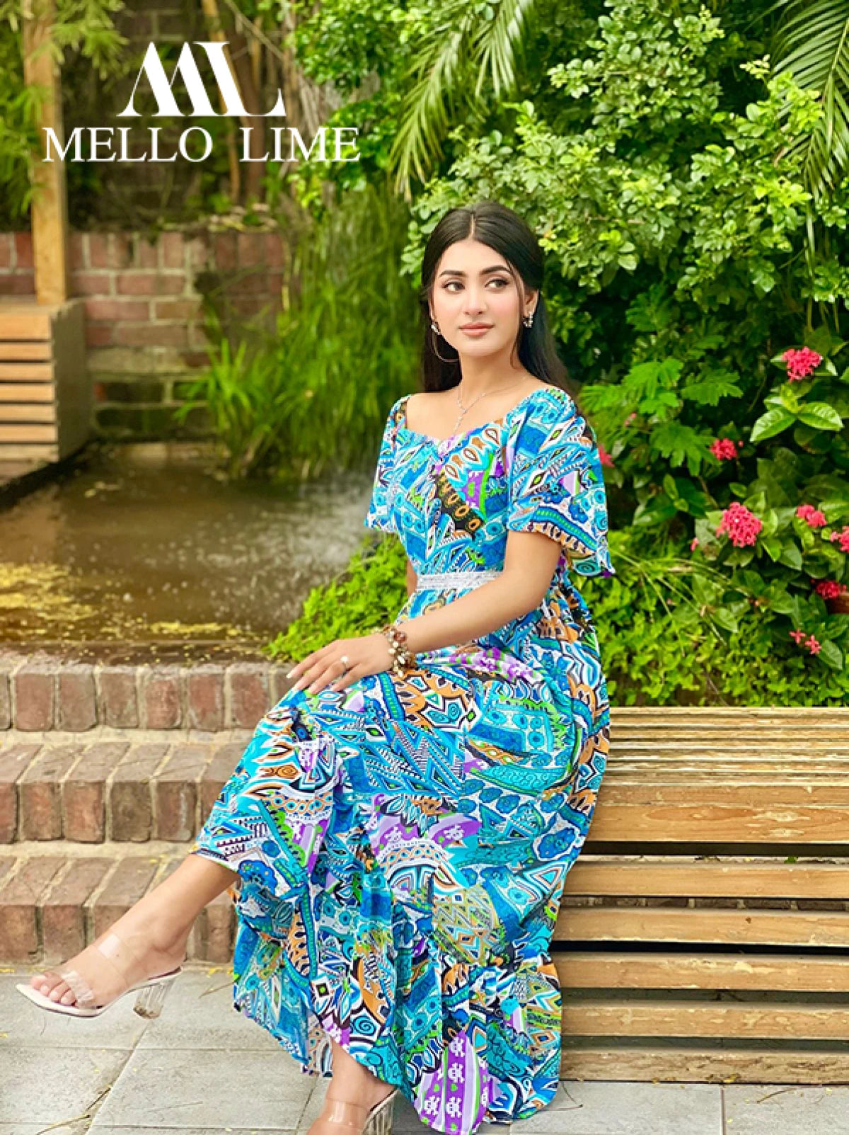 Regular Fit Blue Floral Printed Georgette Dress