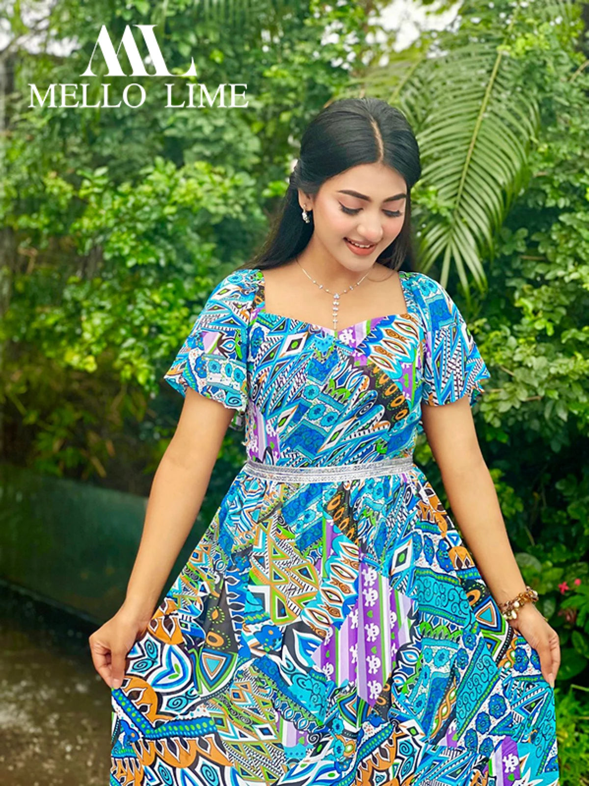 Regular Fit Blue Floral Printed Georgette Dress
