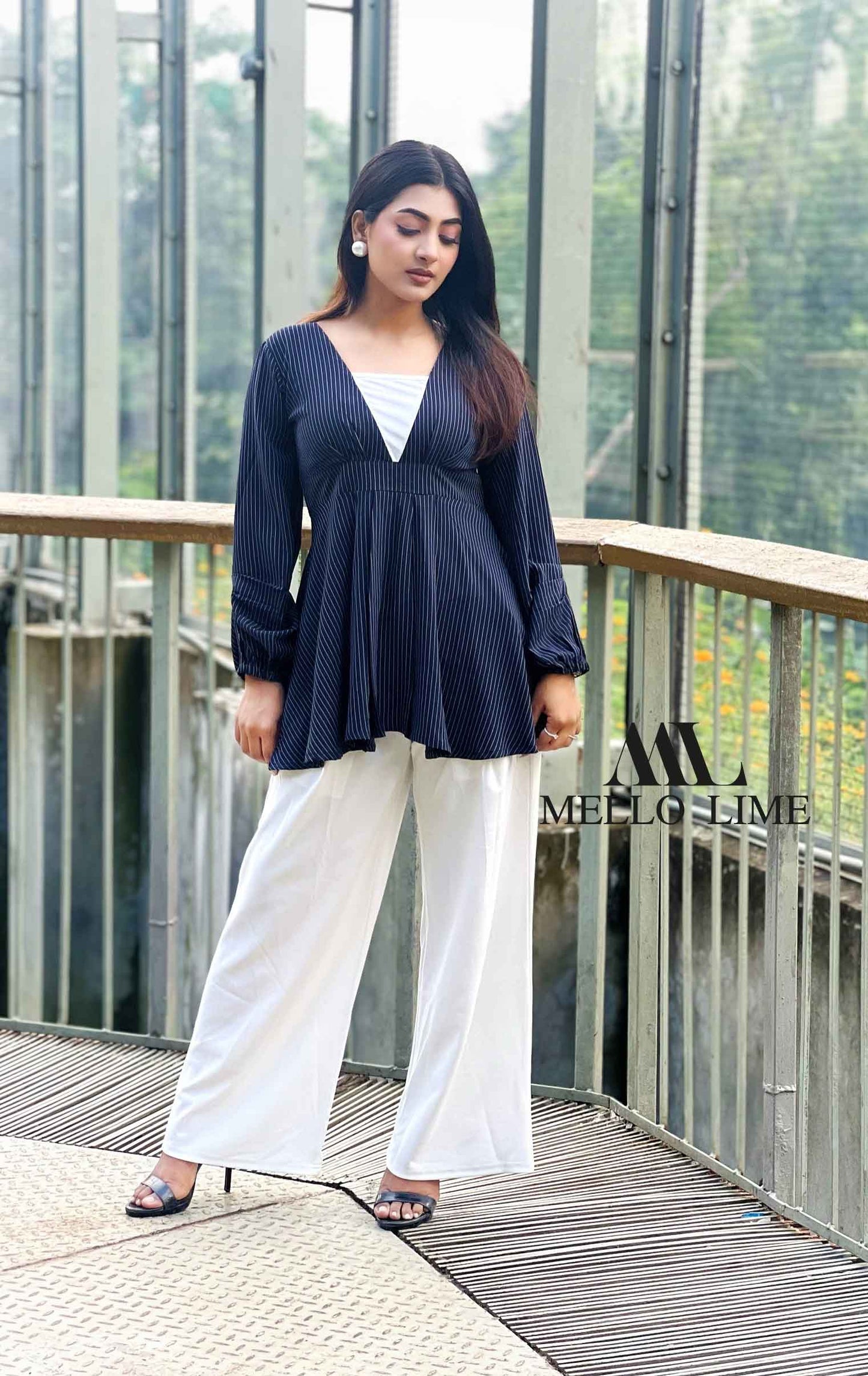White Step Blue Color Tops