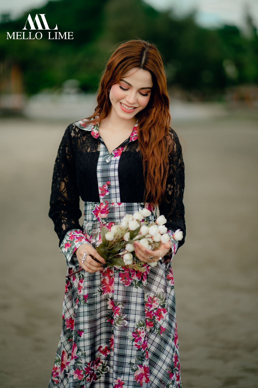 Black& Floral Print Gown