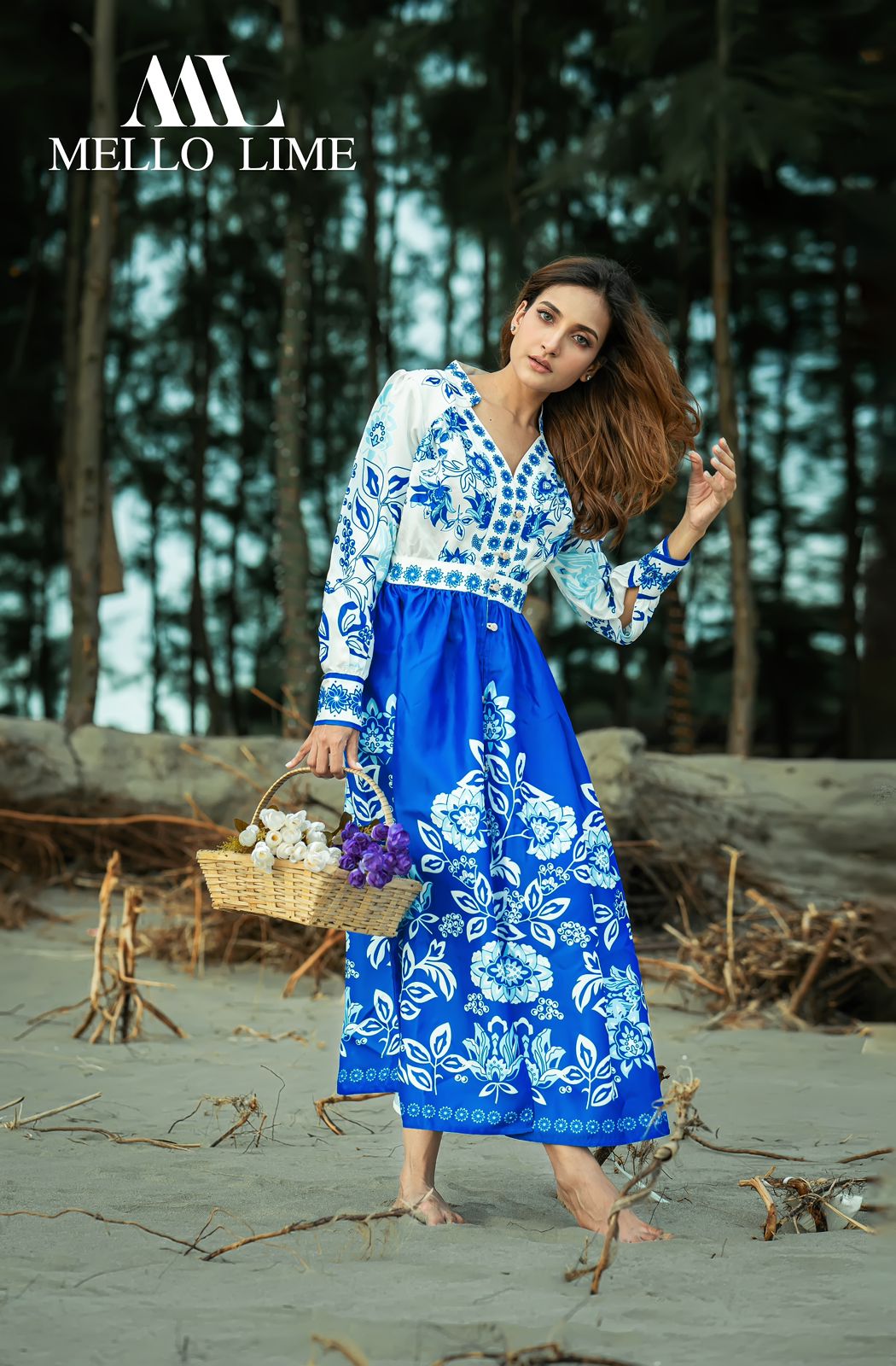 Elegant Blue Floral  Dress