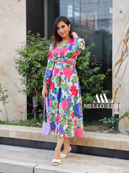 Full Sleeve Floral Midi Dress