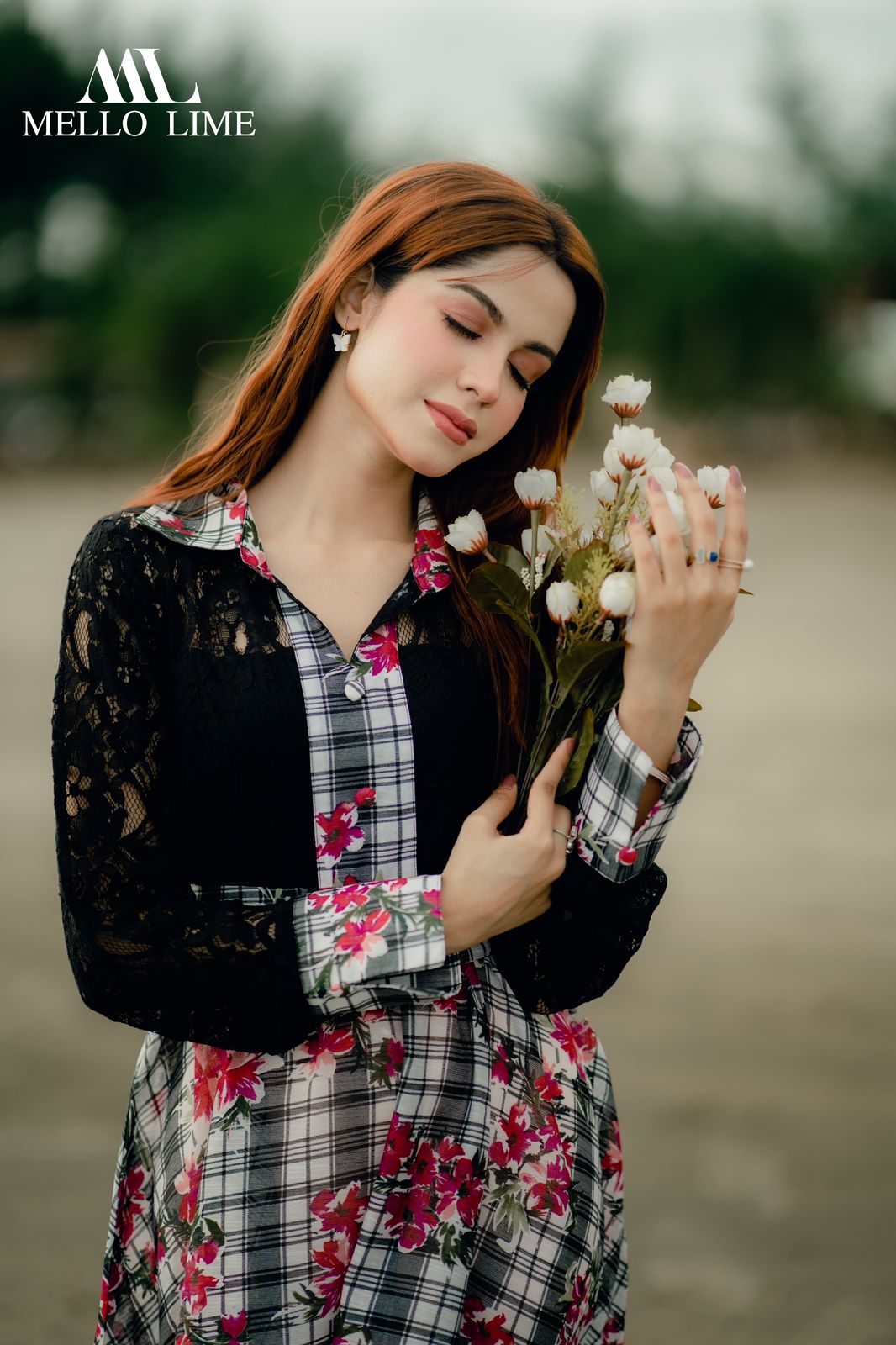 Black& Floral Print Gown