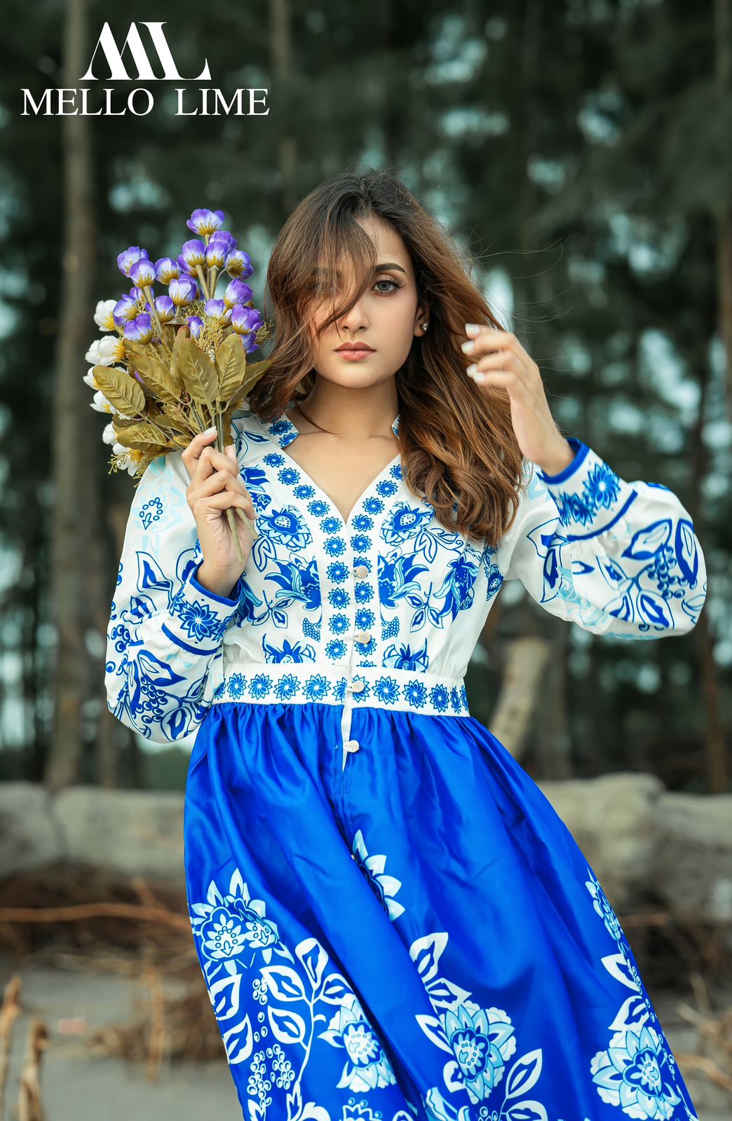 Elegant Blue Floral  Dress