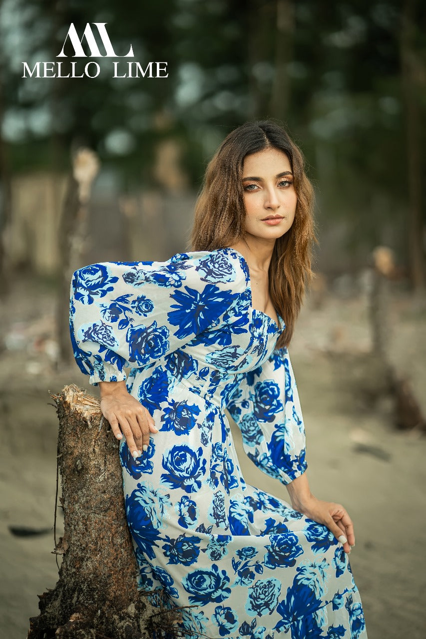 Blue Floral Midi dress