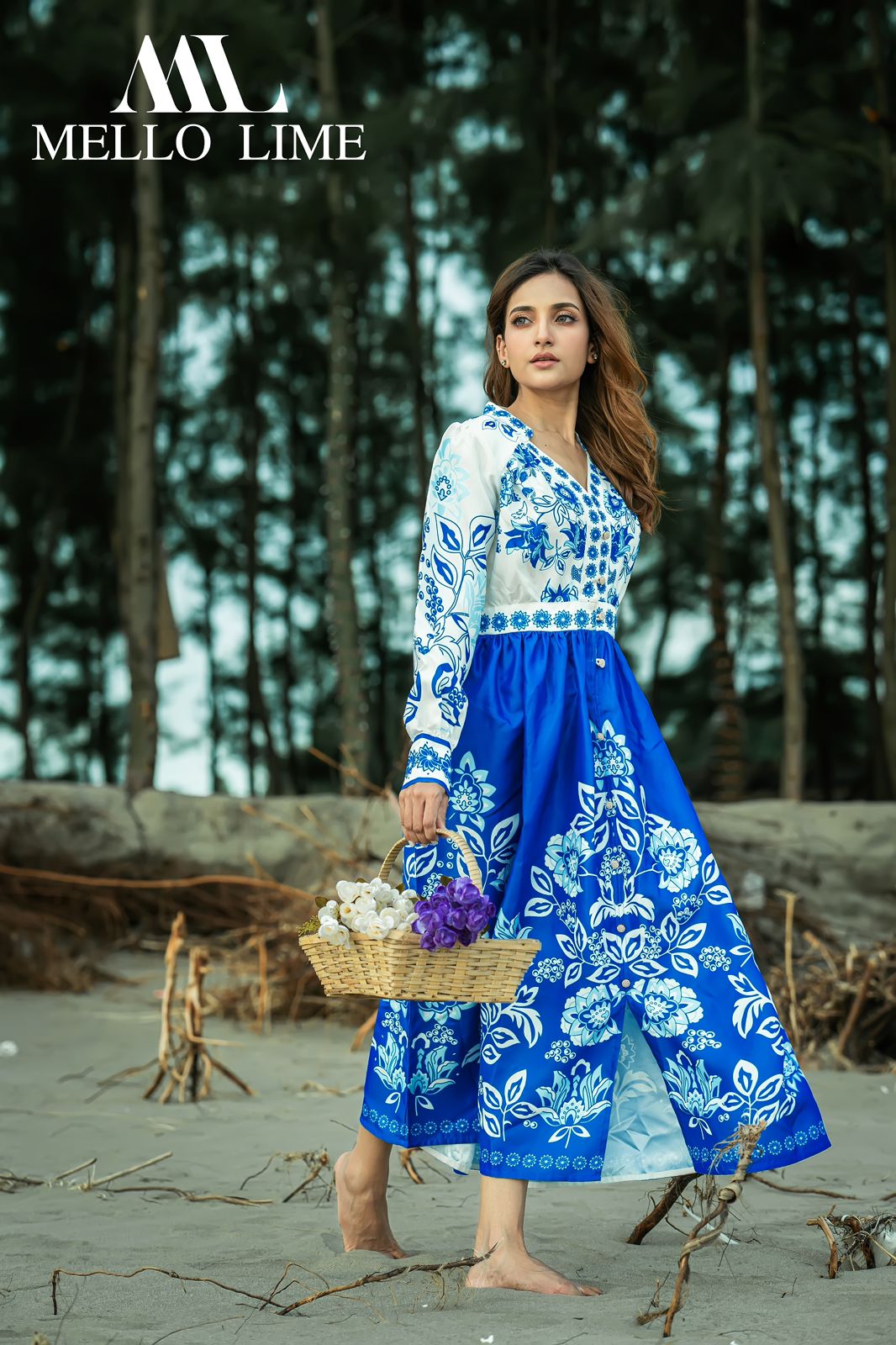 Elegant Blue Floral  Dress