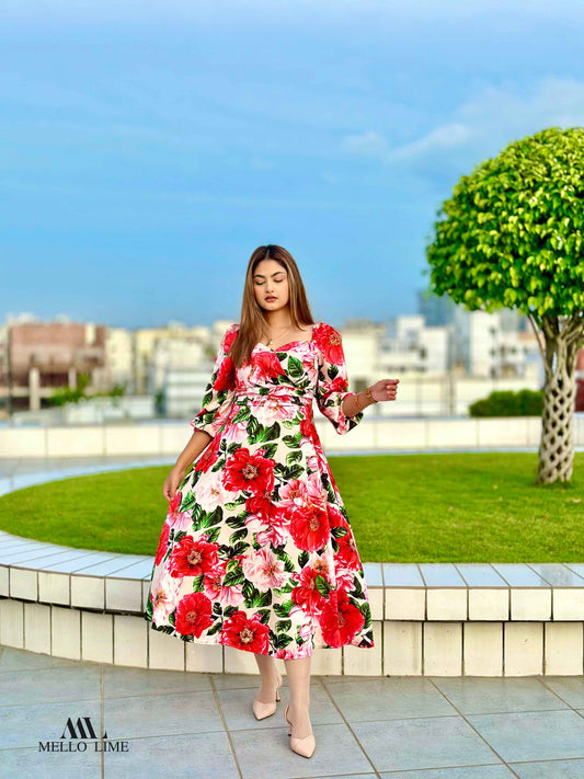 Floral Full sleeve Midi Dress