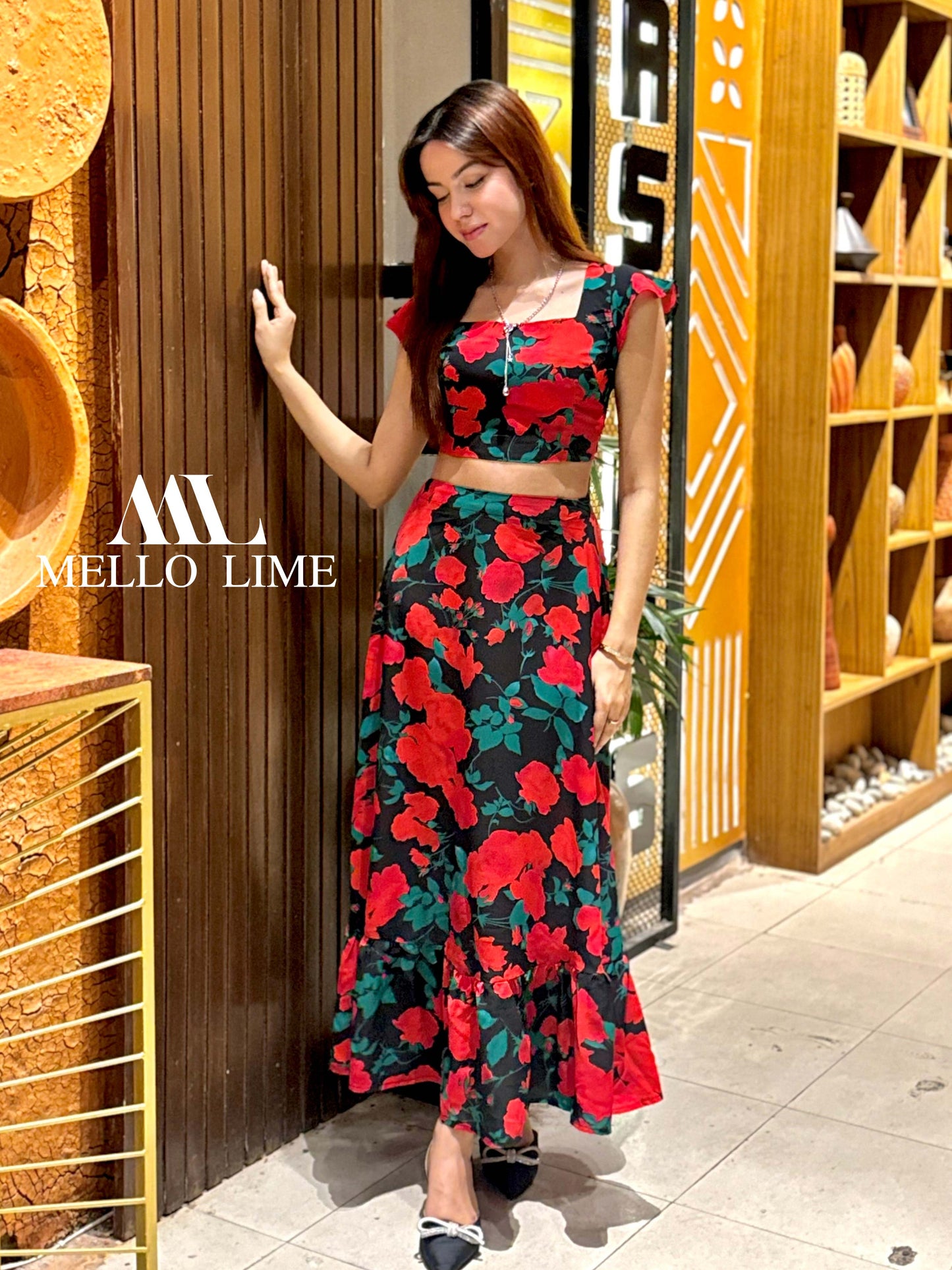 Flower print skirt set summer clothing