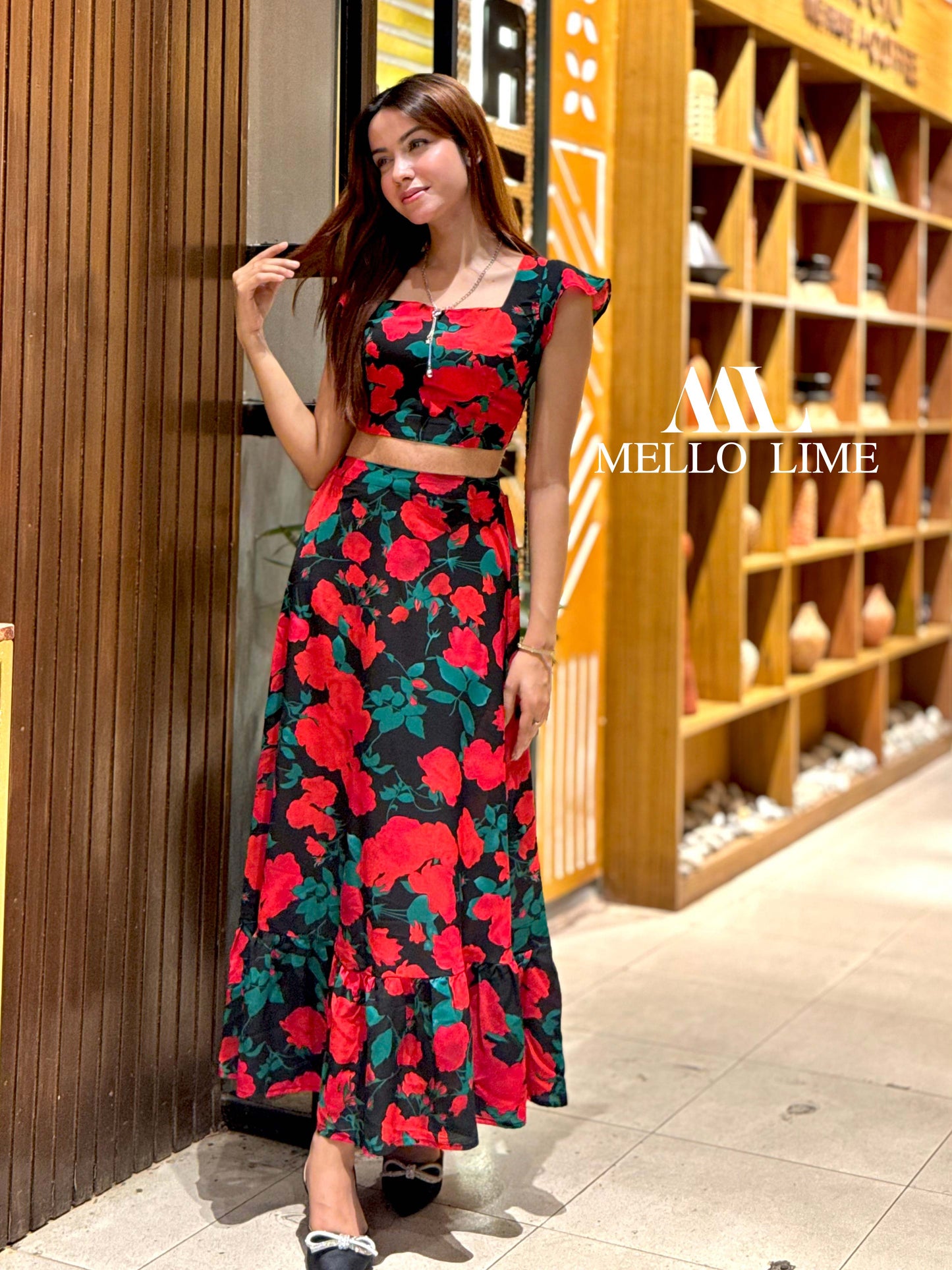 Flower print skirt set summer clothing