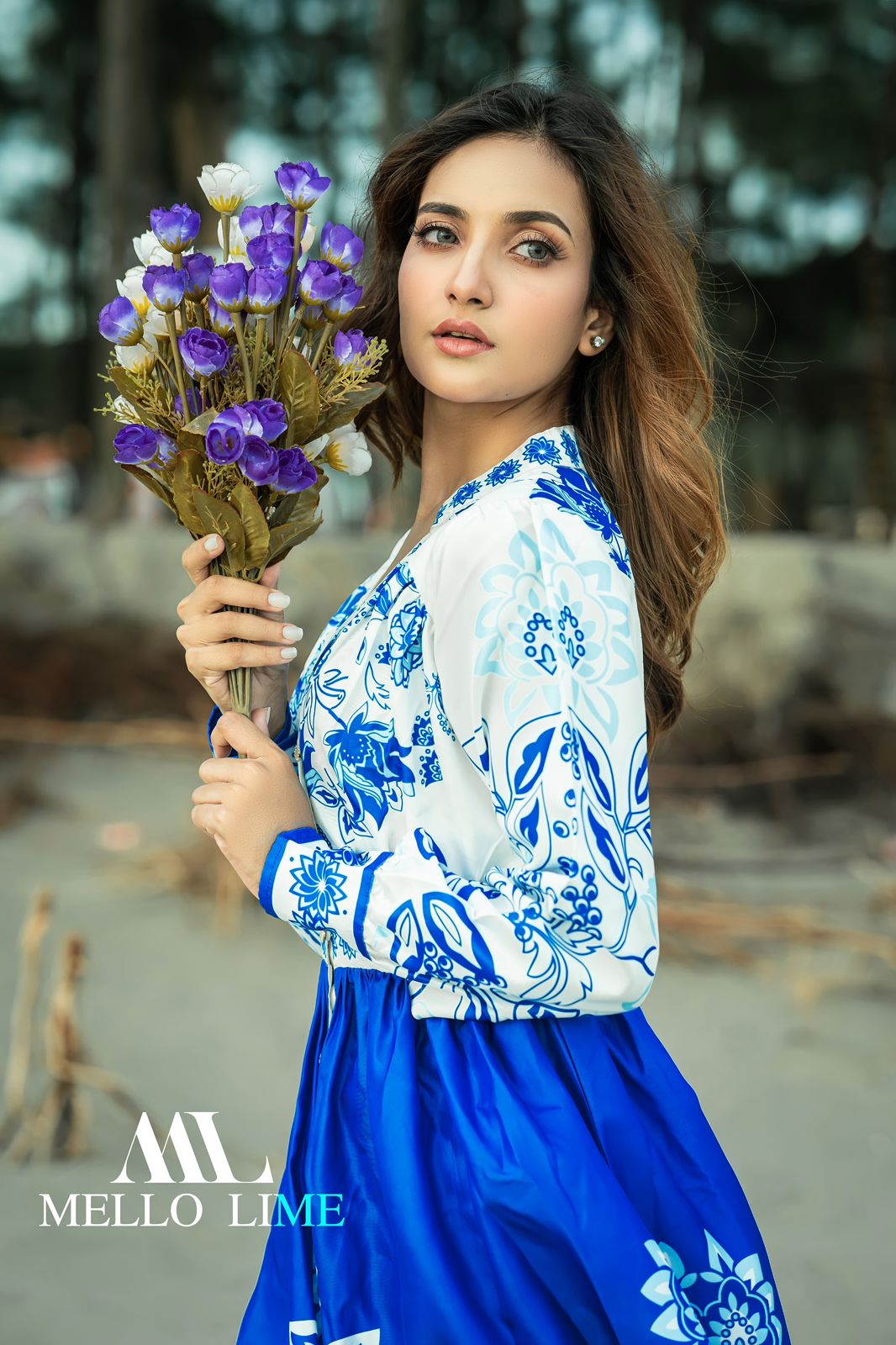 Elegant Blue Floral  Dress