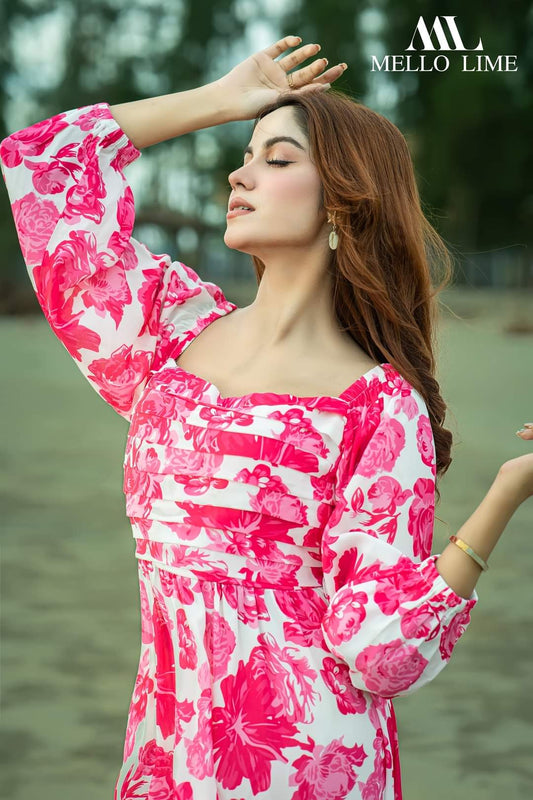 Pink Floral Midi Dress