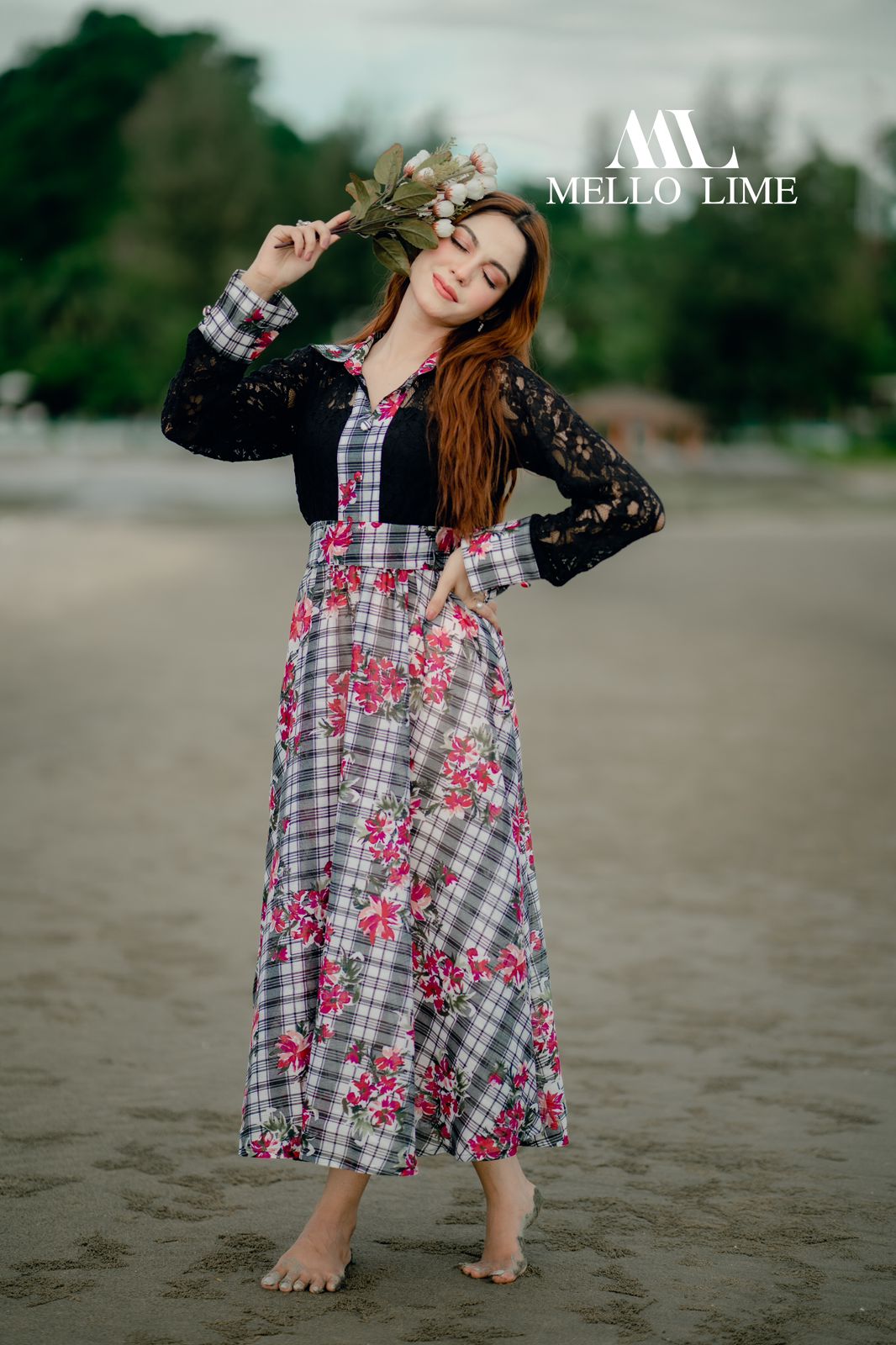 Black& Floral Print Gown